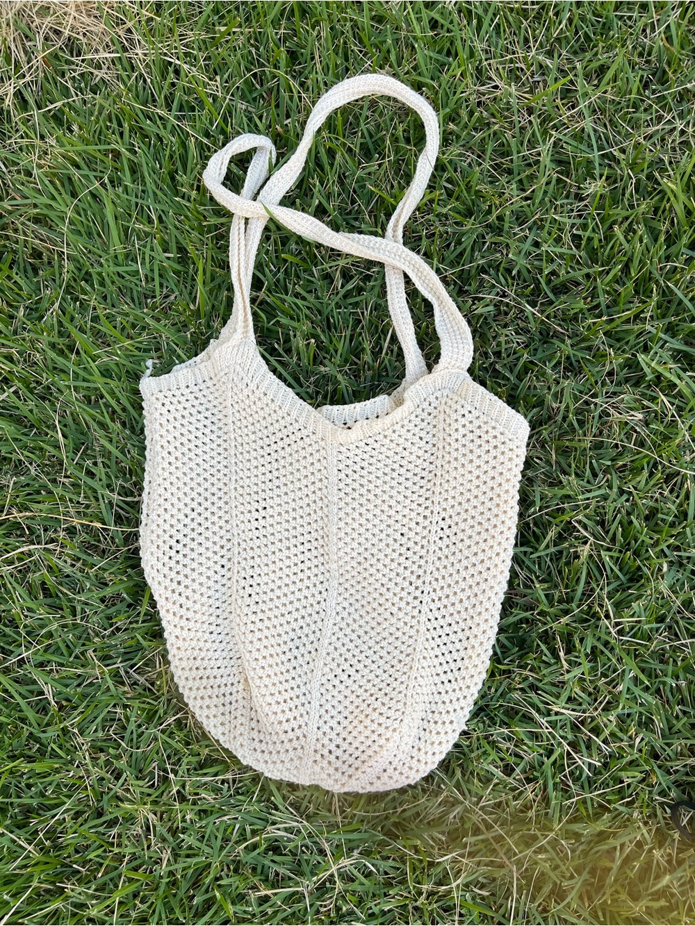 Cream Crochet Tote Bag - Women's Shoulder Bag